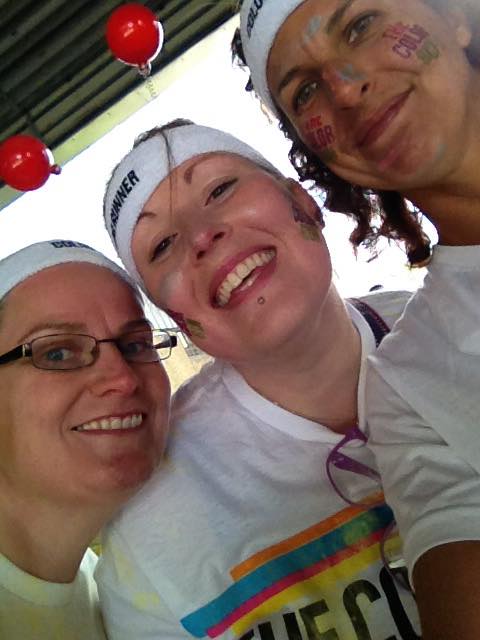  Photo was taken after being blasted by the first colour, yellow! Left to right: Angie, Me, Sharon 