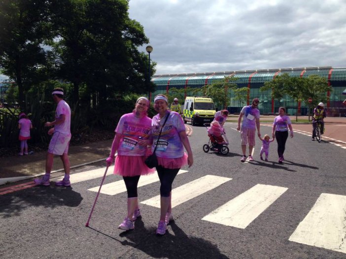  ‘My MegaSpecial girls’ One of my favourite photos from the day as it shows the ambulance behind the girls, signifying the last of the runners! Not many people would like the fact that they are last but we did because it meant we’d done it! Left to right: Angie & Sareehind the girls, signifying the last of the runners! Not many people would like the fact that they are last but we did because it meant we’d done it!